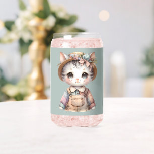 Verre Canette Chat Cottagecore au look Pastel en Salopette & Cha