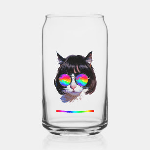 Verre Canette Chat dans une perruque + Lunettes de soleil (Peint