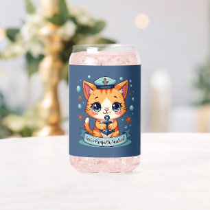 Verre Canette Chat de marine mignon voilier ancre pun