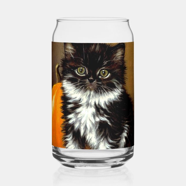 Verre Canette Chat d'Halloween noir et blanc vintage (Recto)