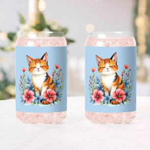 Verre Canette Chat Félin Floral Cottagecore Botanique Sérénité