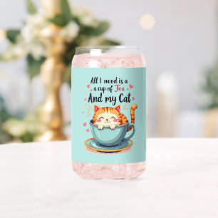 Verre Canette Chat Mignon dans une Tasse de Thé Kawaii Art Cosy