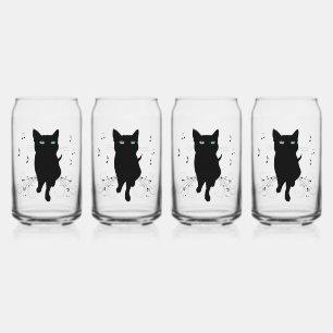 Verre Canette Chat noir entouré de notes de musique murmurantes