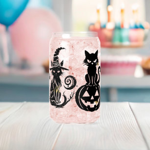 Verre Canette Chat noir et citrouille de café glacé Halloween