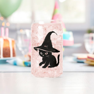 Verre Canette Chat noir minimaliste avec un design de chapeau de