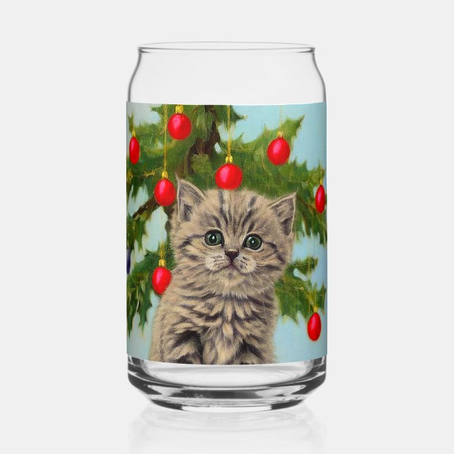 Verre Canette Chat vintage et sapin de Noël (Recto)