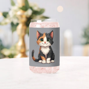Verre Canette Chaton Calico Fantaisiste avec une Attitude de Cha