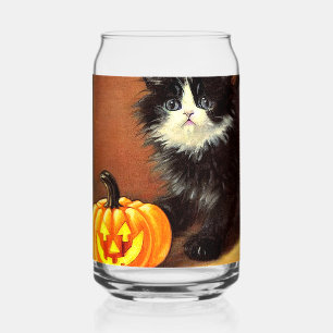 Verre Canette Chaton d'Halloween noir et blanc vintage