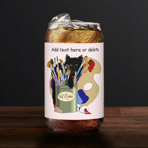 Verre Canette Chaton noir Pinceau Pot Artiste Chat Rose