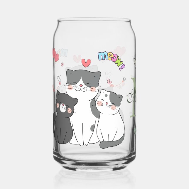 Verre Canette Chats adorables Coeurs Moins Thématiques Monogramm (Recto)