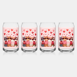 Verre Canette Chats de la Saint-Valentin mignons en lunettes de