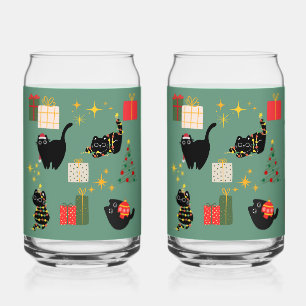 Verre Canette Chats noirs de Noël