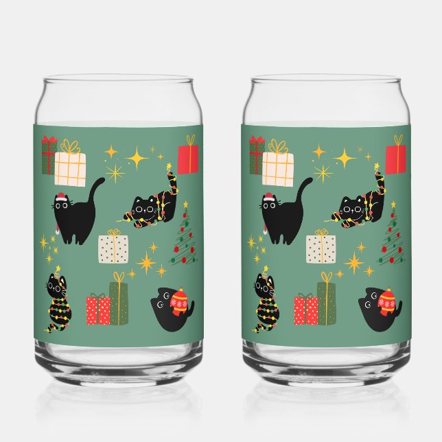 Verre Canette Chats noirs de Noël (Recto)