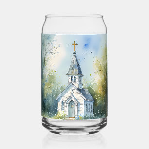 Verre Canette Chemin rustique d'église dans une prairie de fleur