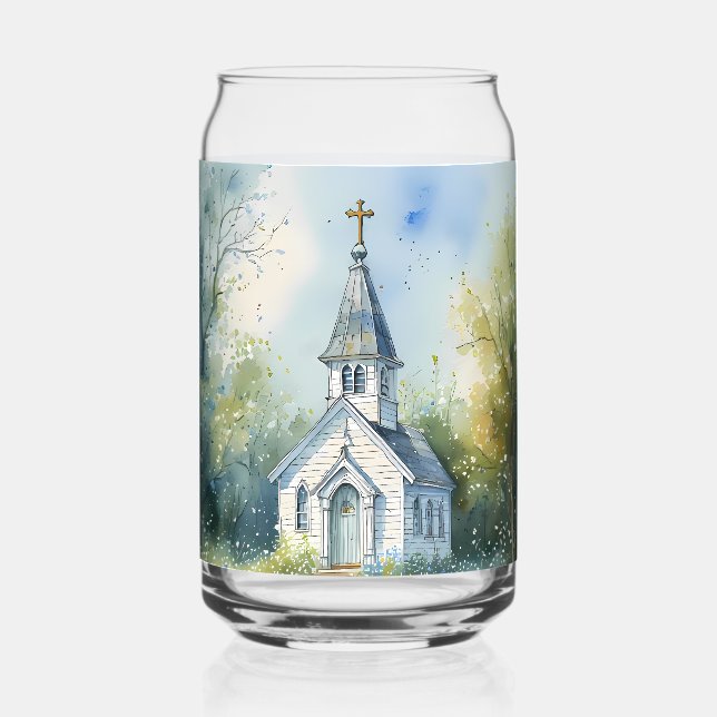 Verre Canette Chemin rustique d'église dans une prairie de fleur (Recto)