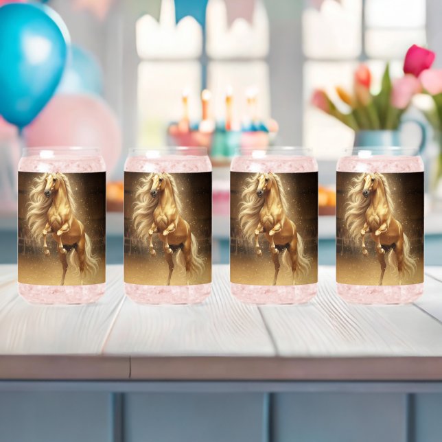 Verre Canette Cheval Blanc Doré Élégant – Équitation de Luxe  (Insitu (Baby Shower))