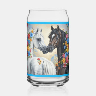 Verre Canette Chevaux encadrés de fleurs