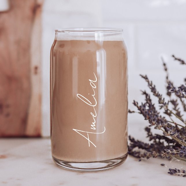 Verre Canette Chic blanc Calligraphie Script Monogramme (Créateur téléchargé)