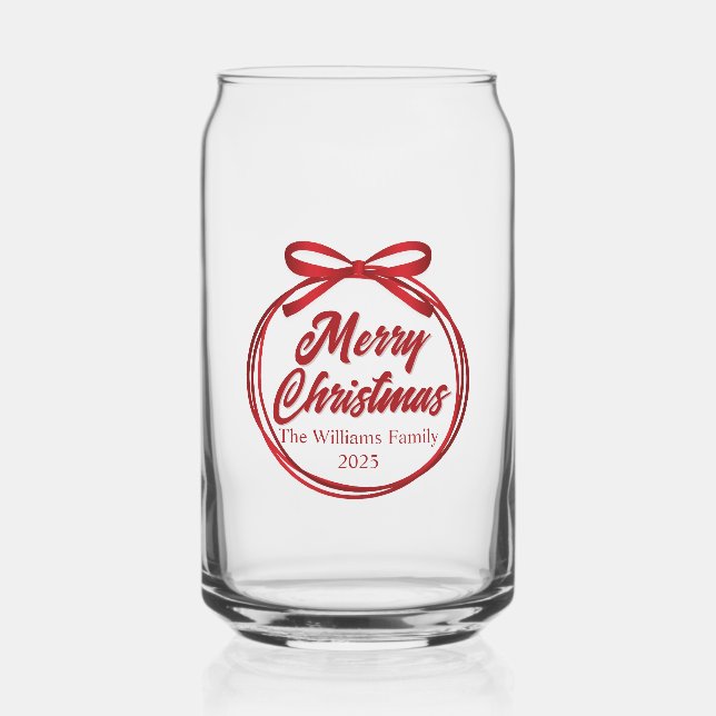 Verre Canette Chic Joyeux Noël Rouge Ruban Bow Personnalisé (Recto)
