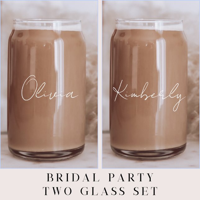 Verre Canette Chic White Script Monogram Bachelorette Party (Créateur téléchargé)