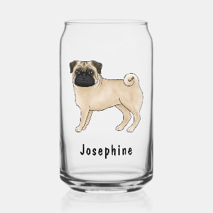 Verre Canette Chien Fawn Pug Mignon Dessin Animé avec Nom Person