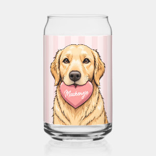 Verre Canette Chien mignon personnalisé avec cœur rose