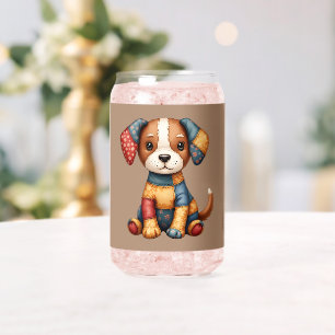 Verre Canette Chien Patchwork Fantaisiste Art Populaire Cottagec