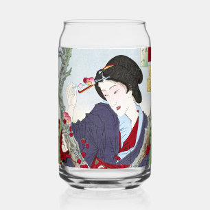Verre Canette Chinoiserie Dame japonaise et fleur de cerisier ro