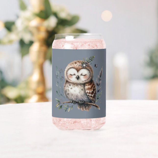 Verre Canette Chouette à l'aquarelle mignonne avec style boisé f (Insitu (Mariage))