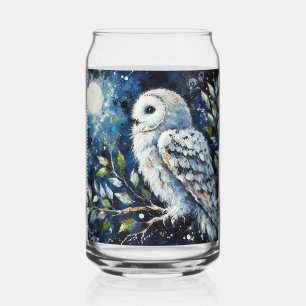 Verre Canette Chouette blanche sur branche dans la peinture lune