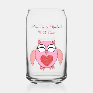 Verre Canette Chouette Coeur Rose Love Mariage Personnalisé