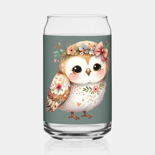 Verre Canette Chouette florale mignonne avec noeud (Recto)