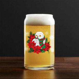 Verre Canette Chouette neigeuse Poinsettias rouges Noël