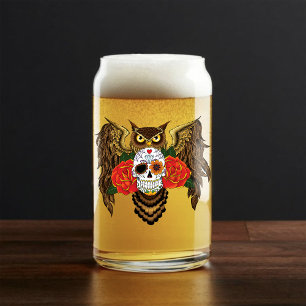 Verre Canette Chouette Rose crâne sucre