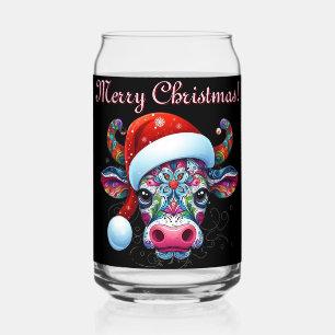 Verre Canette Christmas Cow Bull Santa Hat Mexicaine Saison