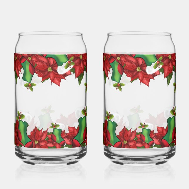 Verre Canette Christmas Poinsettia & Stockings | Festive Holiday (Recto)