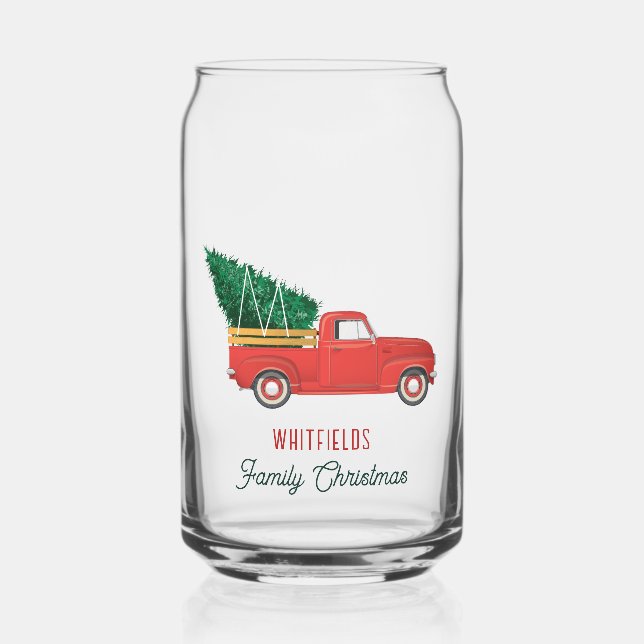 Verre Canette Christmas Red Truck Family Custom (Recto)