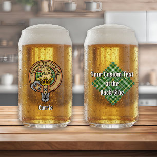 Verre Canette Cimier de lion Clan Currie sur Tartan