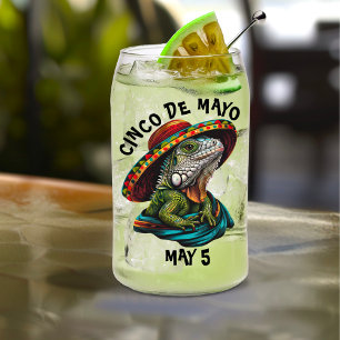 Verre Canette Cinco de Mayo Iguana portant Sombrero & Serape