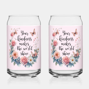 Verre Canette Citation florale inspirante avec papillons