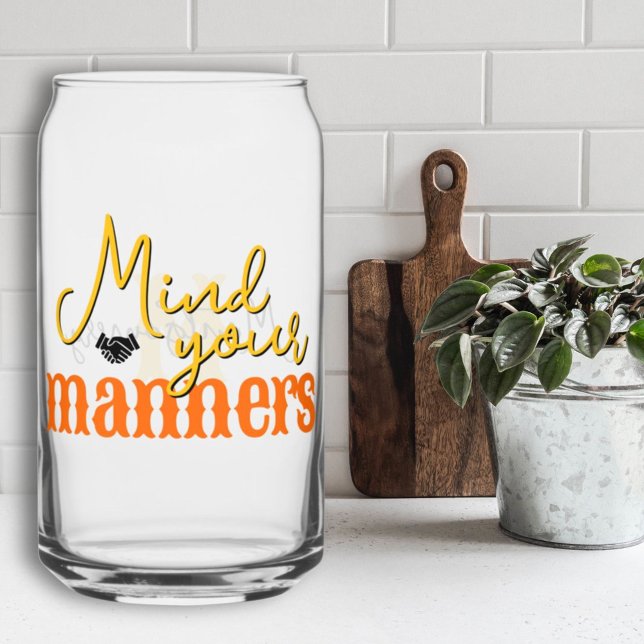 Verre Canette Citations Sud Attention Vos Mannières Monogramme J (Southern Quotes Mind Your Manners Yellow Monogram Can Glass)