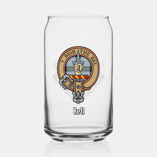Verre Canette Clan Bell Crest sur Tartan (Recto)