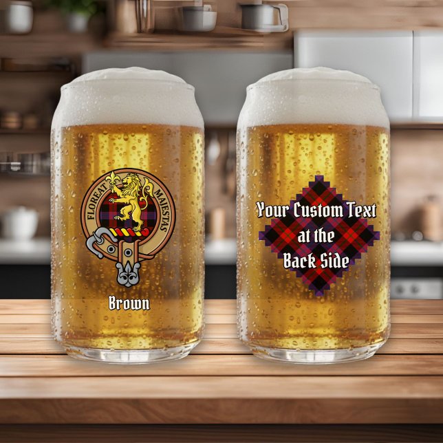 Verre Canette Clan Brown Crest sur Tartan (Créateur téléchargé)