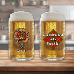 Verre Canette Clan Cameron Crest sur Tartan