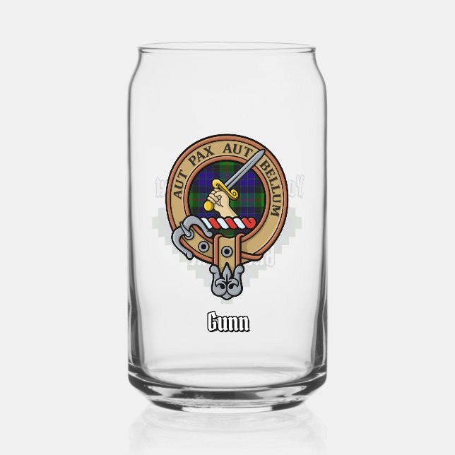 Verre Canette Clan Gunn Crest sur Tartan (Recto)