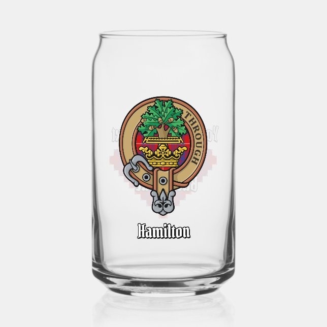 Verre Canette Clan Hamilton Crest sur Red Tartan (Recto)
