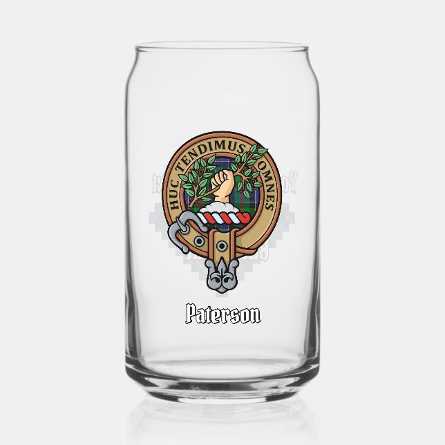 Verre Canette Clan Paterson Crest sur Tartan (Recto)