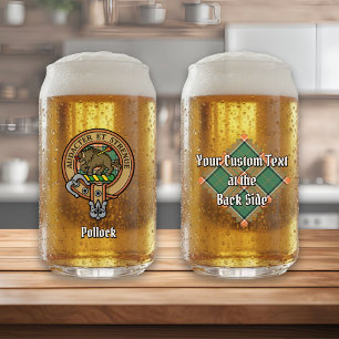 Verre Canette Clan Pollock Crest sur Tartan