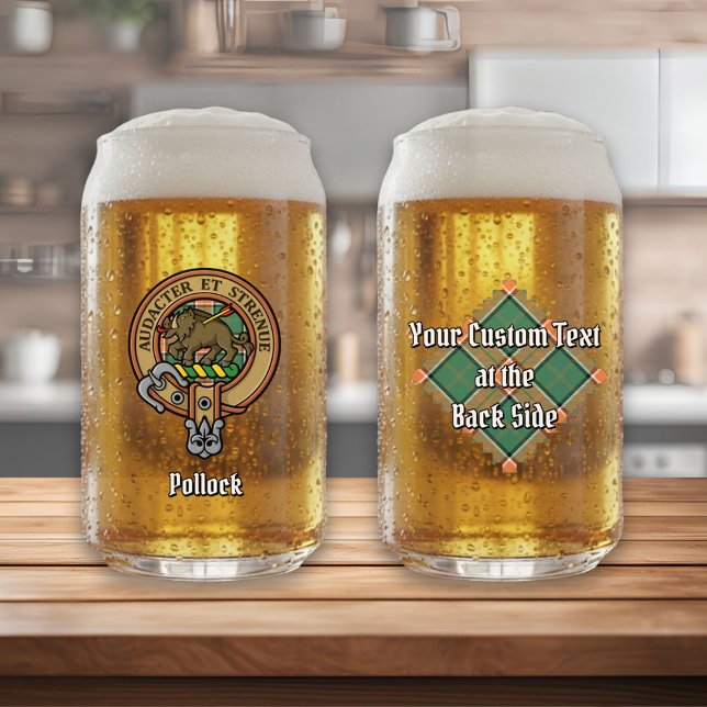 Verre Canette Clan Pollock Crest sur Tartan (Créateur téléchargé)