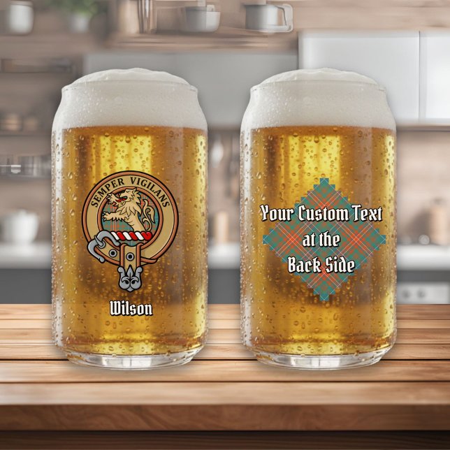 Verre Canette Clan Wilson Crest au-dessus de Tartan antique (Créateur téléchargé)